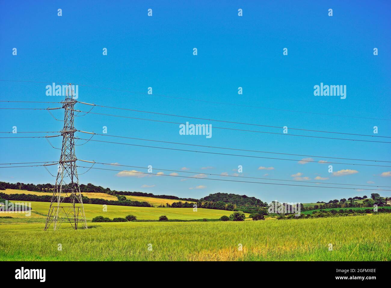 Electricity pillar with power lines Stock Photo - Alamy