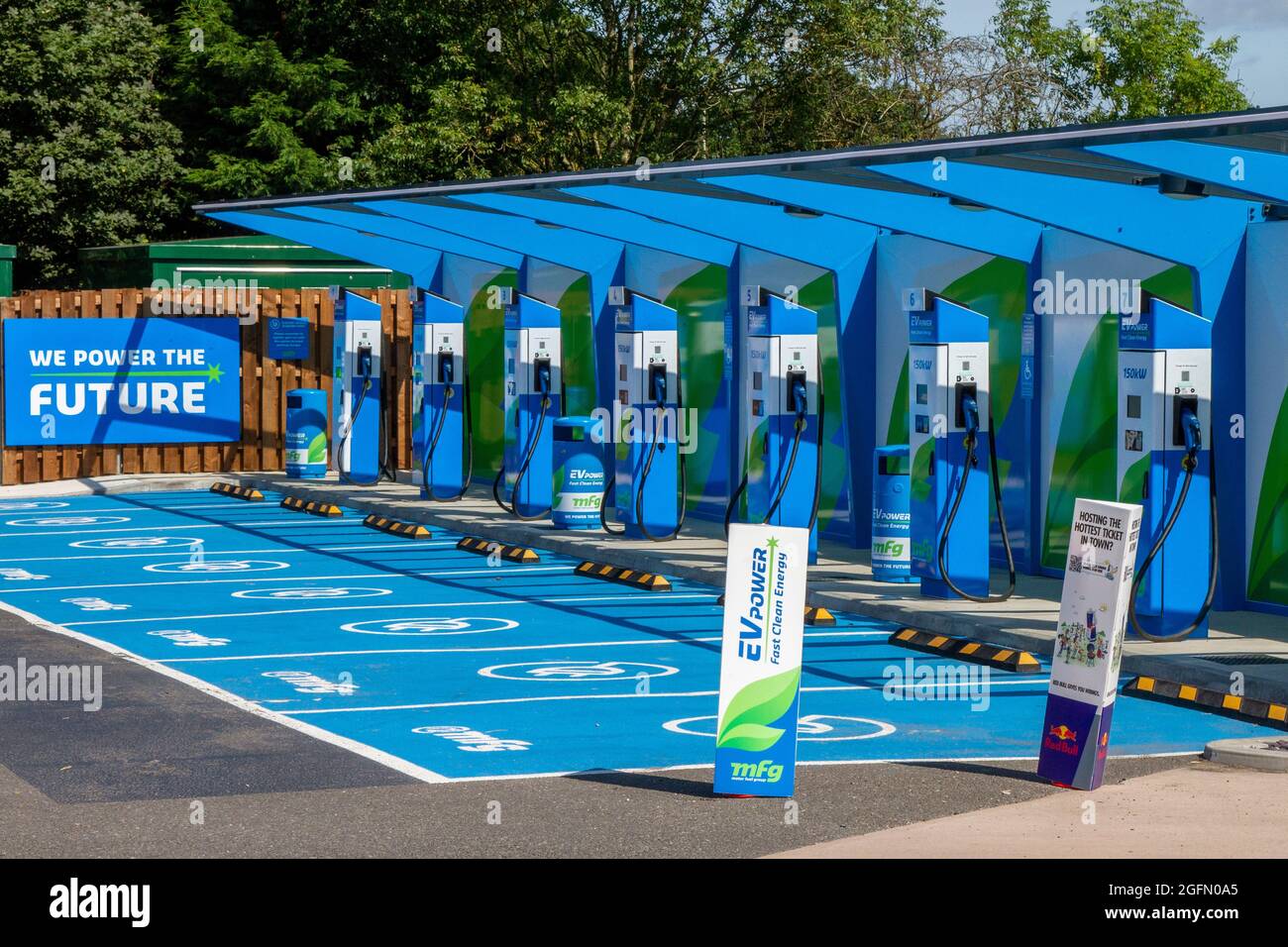 MFG Motor Fuel Group 150 kW EV Power 'Fast Clean Energy' car charging station at Parbold