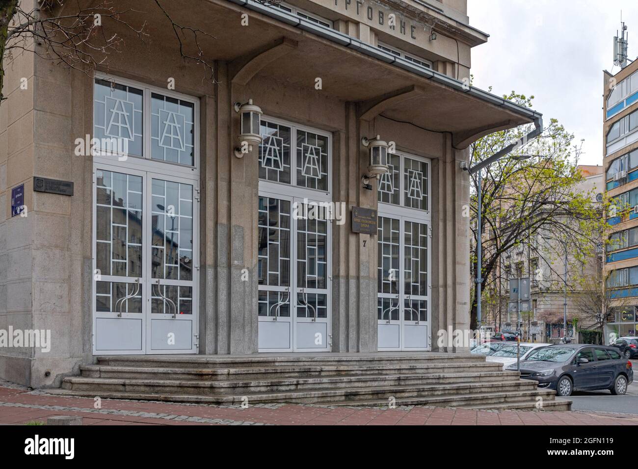 Belgrade, Serbia - April 14, 2021: First High School for Economic Sciences in Belgrade, Serbia. Stock Photo