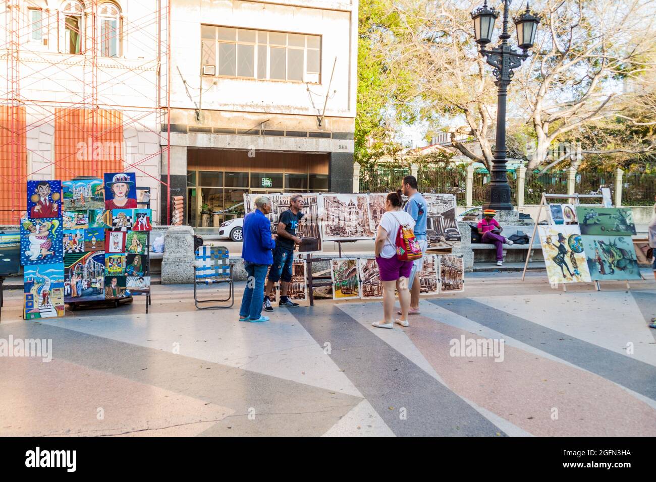 HAVANA, CUBA FEB 21, 2016 Artist stall at the pedestrian zone of