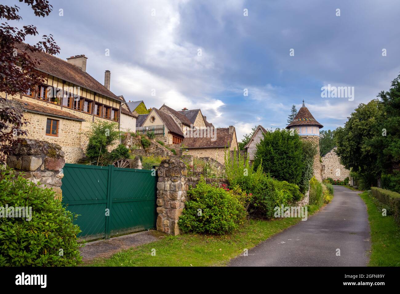 SAINT CENERI LE GEREI, FRANCE- AUGUST 1th, 2021: beautiful street in a village in the Alpes Mancelles in summer Stock Photo