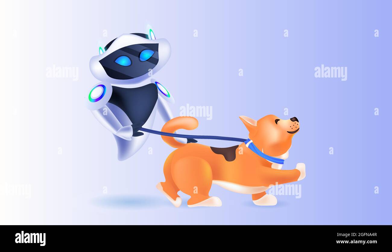 modern robot walking with dog artificial intelligence technology concept Stock Vector