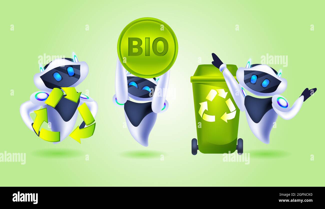 set robots with recycle waste symbol green arrows logo artificial  intelligence save planet environmental protection Stock Vector Image & Art  - Alamy