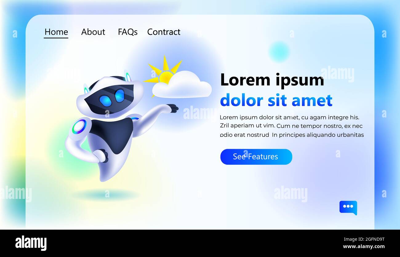 robot with sun and cloud icon robotic character artificial intelligence ...