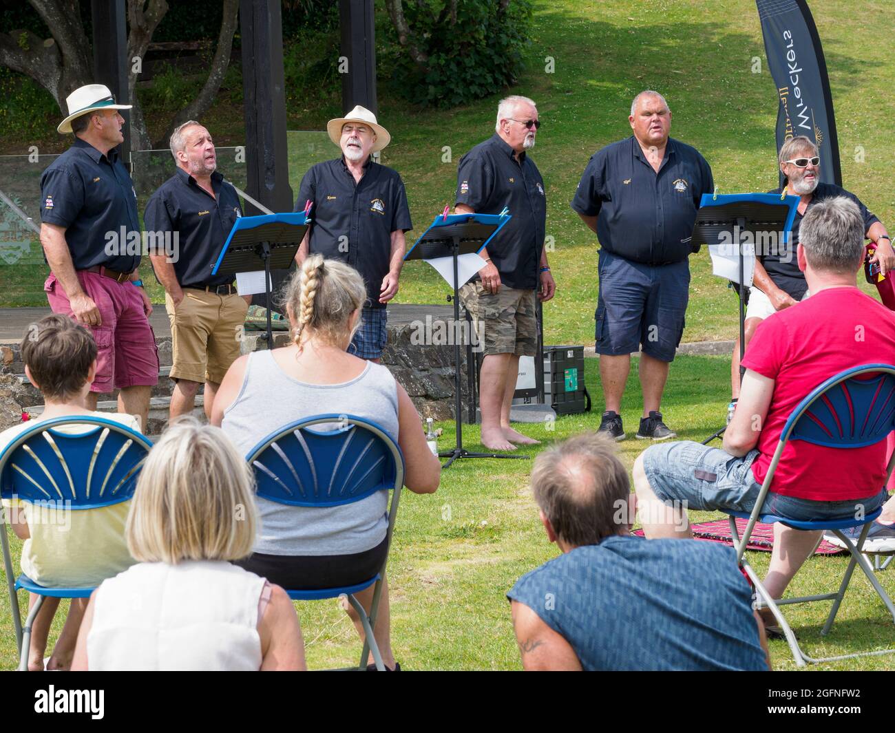 The Bencoolen wreckers, a local shanty singing group singing at the annual Bude-Stratton Heritage Festival, Bude, Cornwall, UK 25/07/2021 Stock Photo