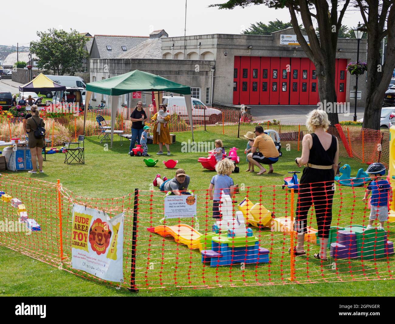 The Bude area toy library, (parents can borrow toys for children 0-5) providing a free play area for children at the Bude-Stratton Heritage Festival, Stock Photo
