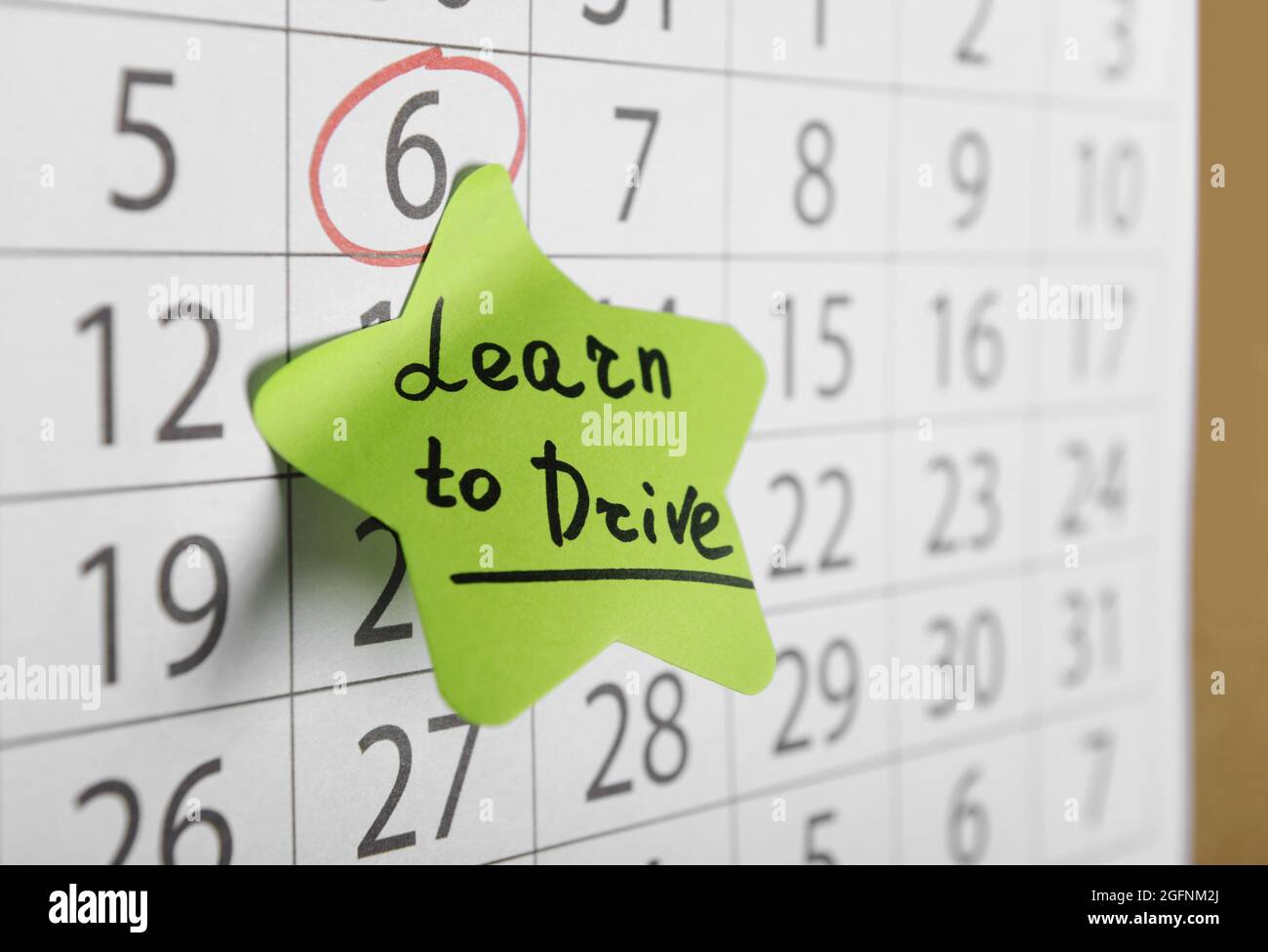Calendar page with date reminder. Learn to drive concept Stock Photo ...