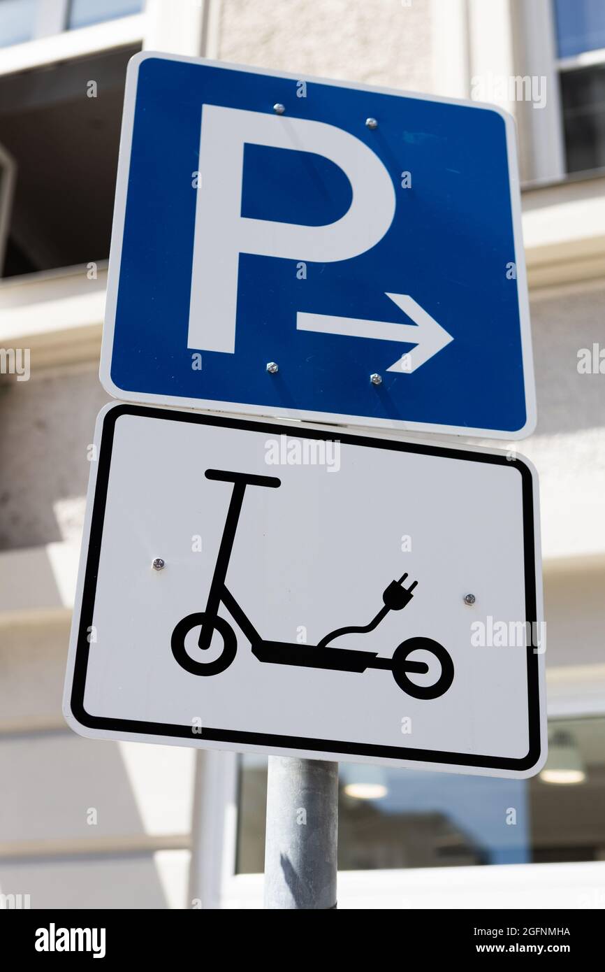 Parking sign for E-Scooters found in Munich, Germany. Stock Photo