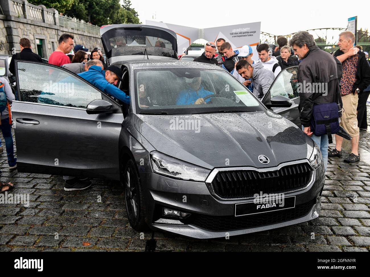 Prague, Czech Republic. 26th Aug, 2021. The fourth-generation Skoda Fabia  car is exposed in world premiere at the exhibition "Auta na naplavce" in  Prague, Czech Republic, on August 26, 2021. Credit: Roman