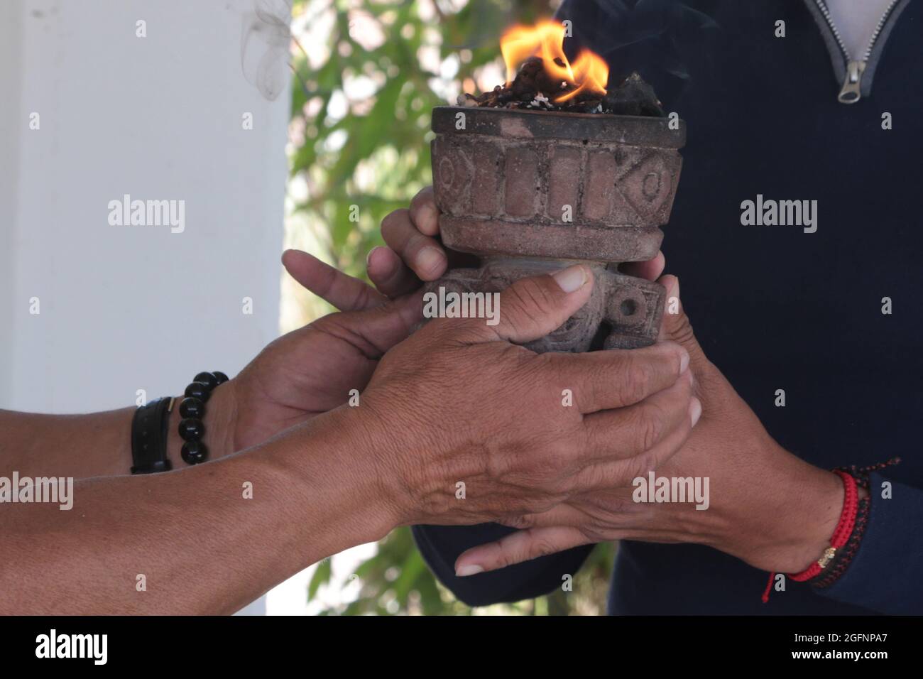 Non Exclusive: TEOTIHUACAN, MEXICO - AUGUST 26: A man performs a ritual ...