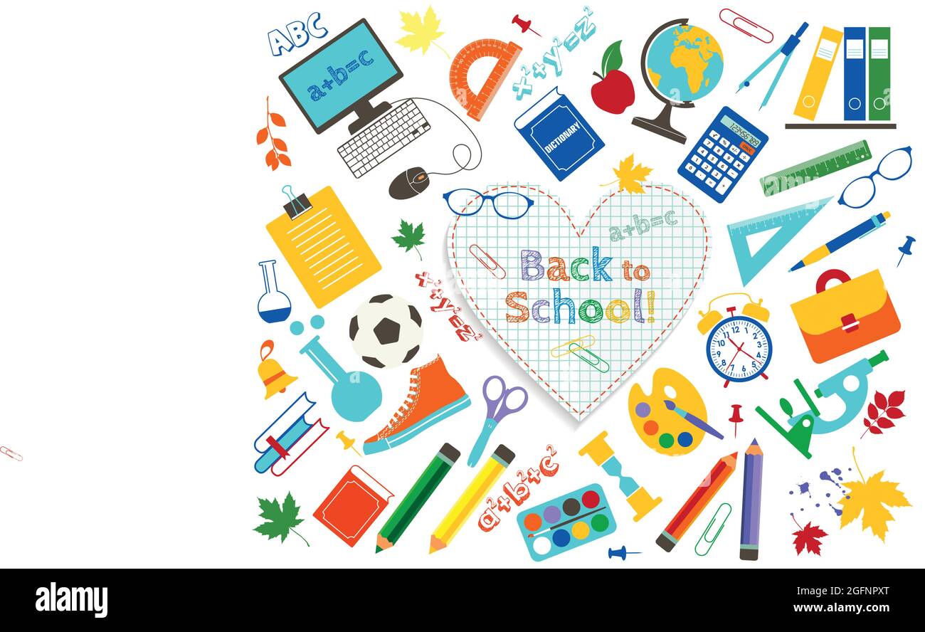 Vector Collection of School Supplies and Images isolated icon set on ...
