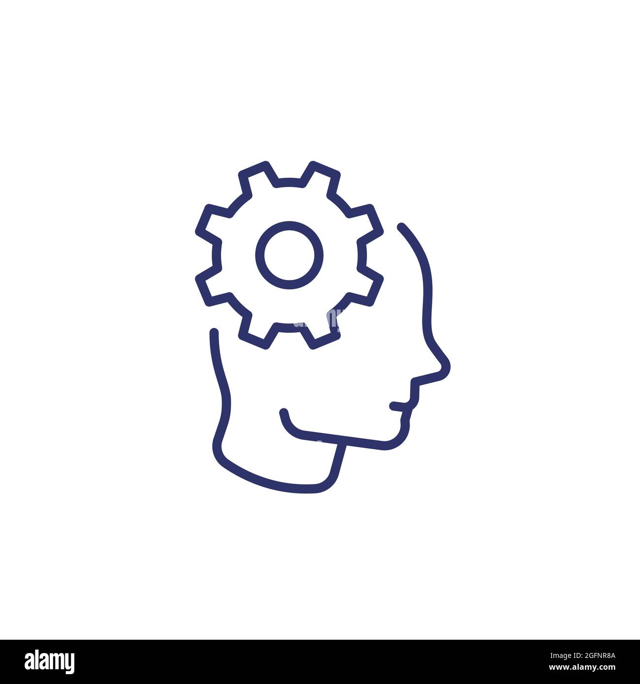 creativity, thinking line icon with head and gear Stock Vector