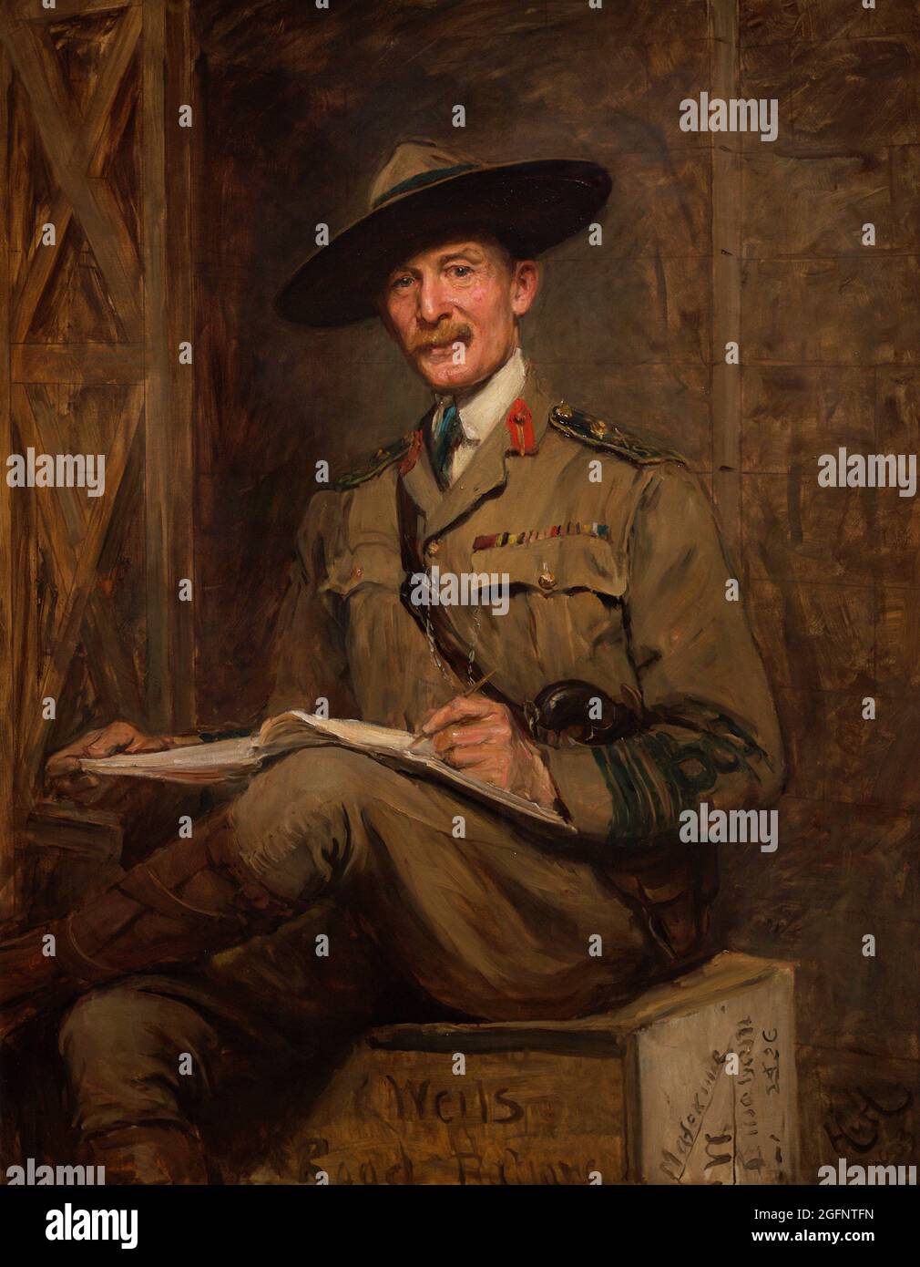 Robert Baden-Powell, 1st Baron Baden-Powell (1857-1941). British Major-General and writer. Founder of the Boy Scouts and Girl Guides. Portrait by Sir Hubert von Herkomer (1849-1914). Oil on canvas (141,9 x 112,1 cm), 1903. National Portrait Gallery. London, England, United Kingdom. Stock Photo