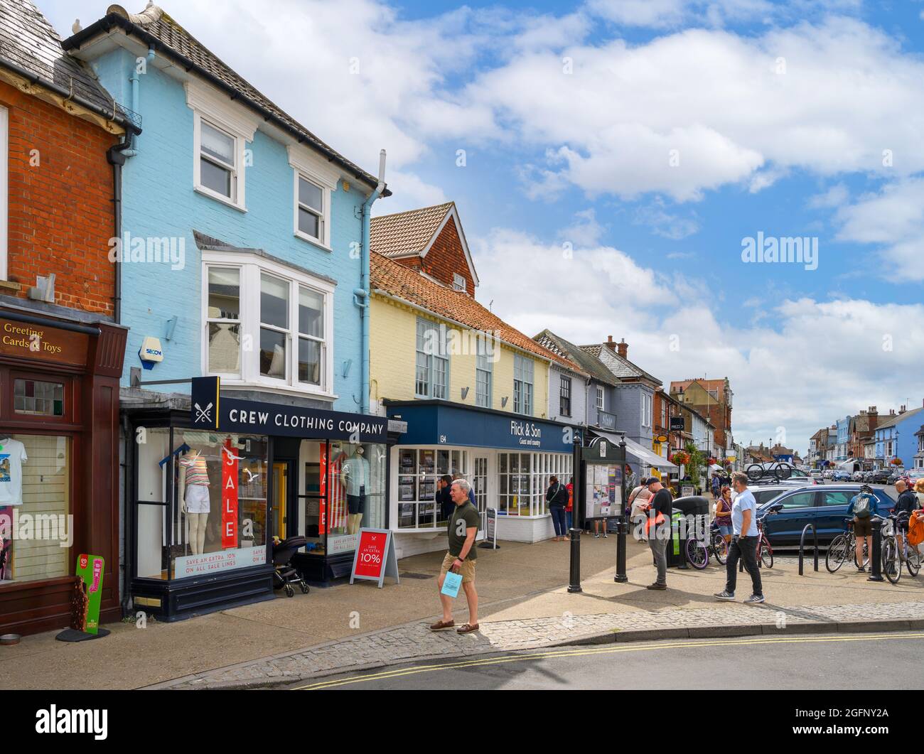 Shops on the High Street, Aldeburgh, Suffolk, East Anglia, England, UK Stock Photo