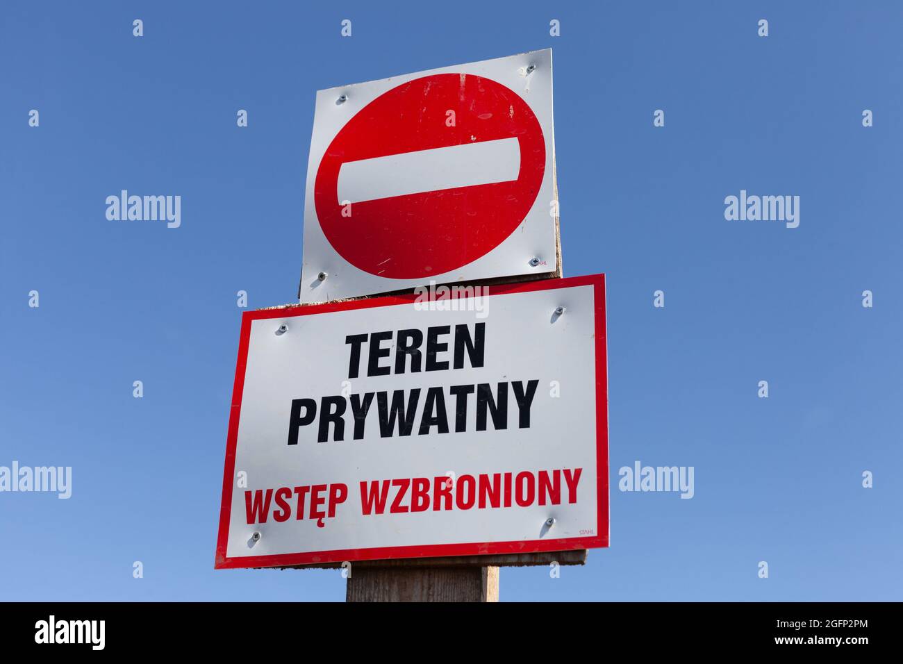 Private area information board, sign. Polish language. Stock Photo