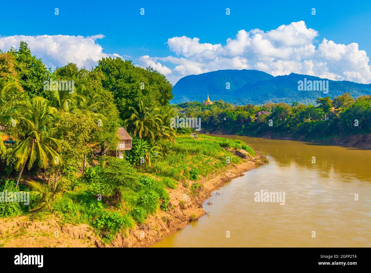 Panorama of the landscape Mekong river and Luang Prabang city in Laos ...