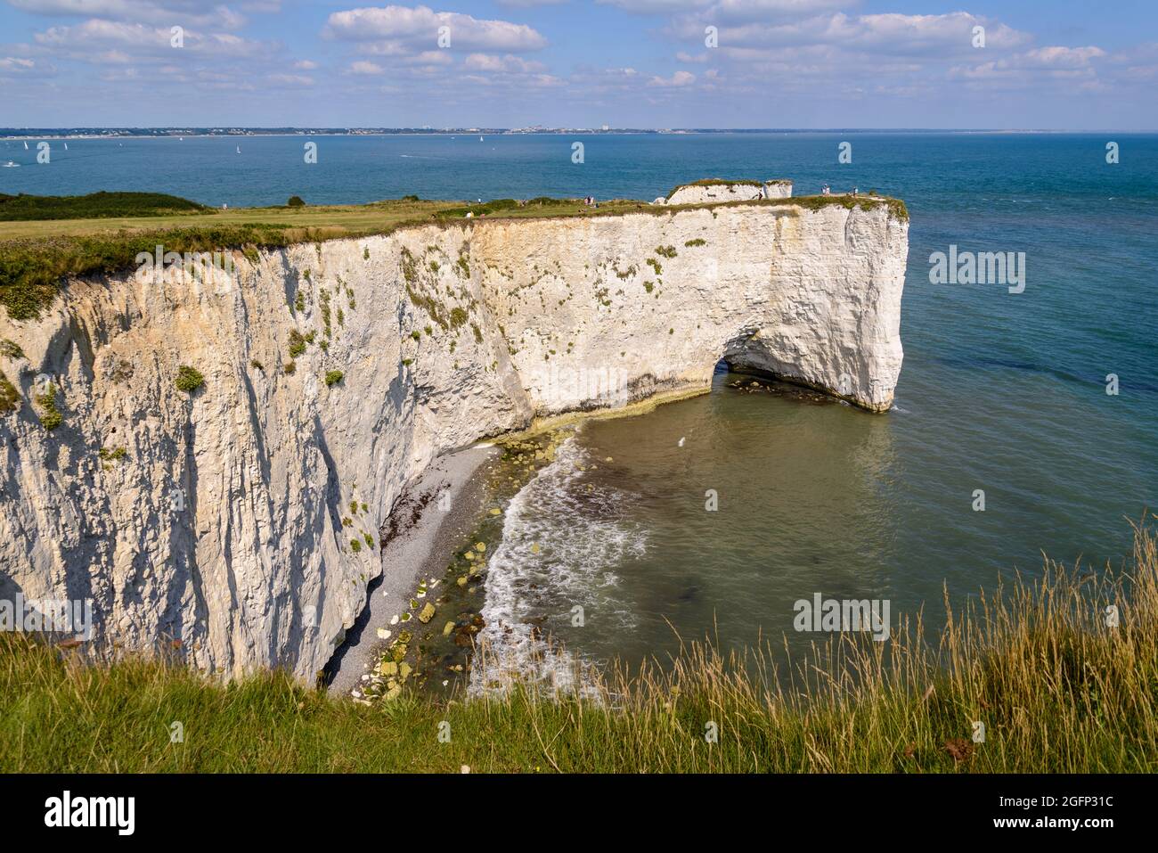 White chalk cliffs at Old Harry rocks, Jurassic Coast, Purbeck, Dorset, UK from western perspective Stock Photo