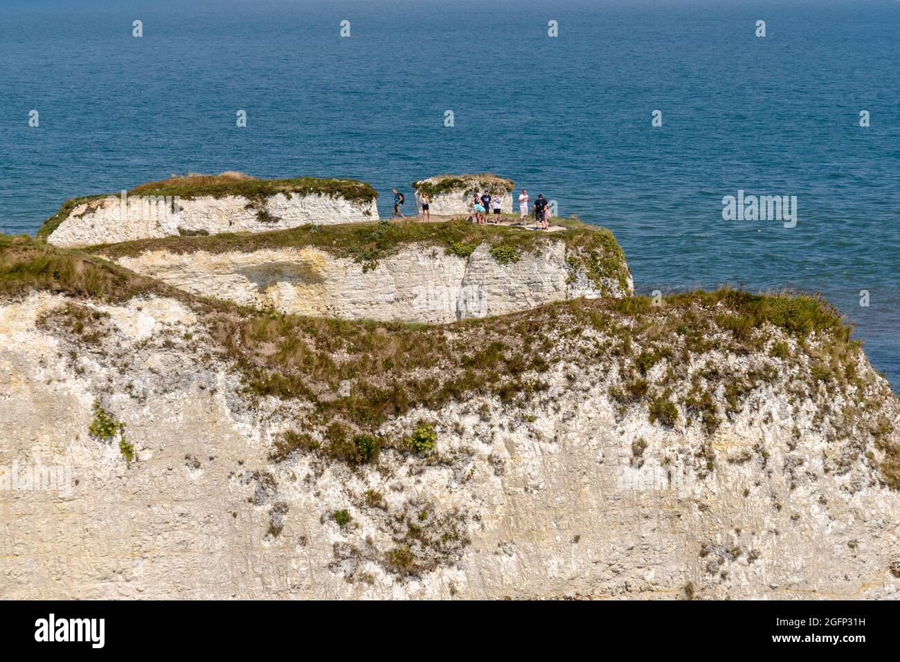 People on cliff tops at Old Harry Rocks, Jurassic Coast, Purbeck, Dorset, UK Stock Photo