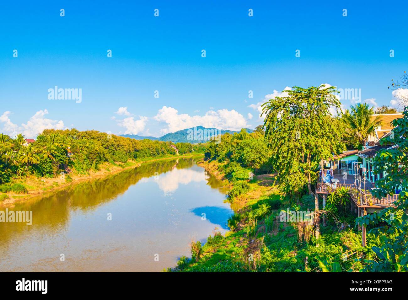 Panorama of the landscape Mekong river and Luang Prabang city in Laos ...