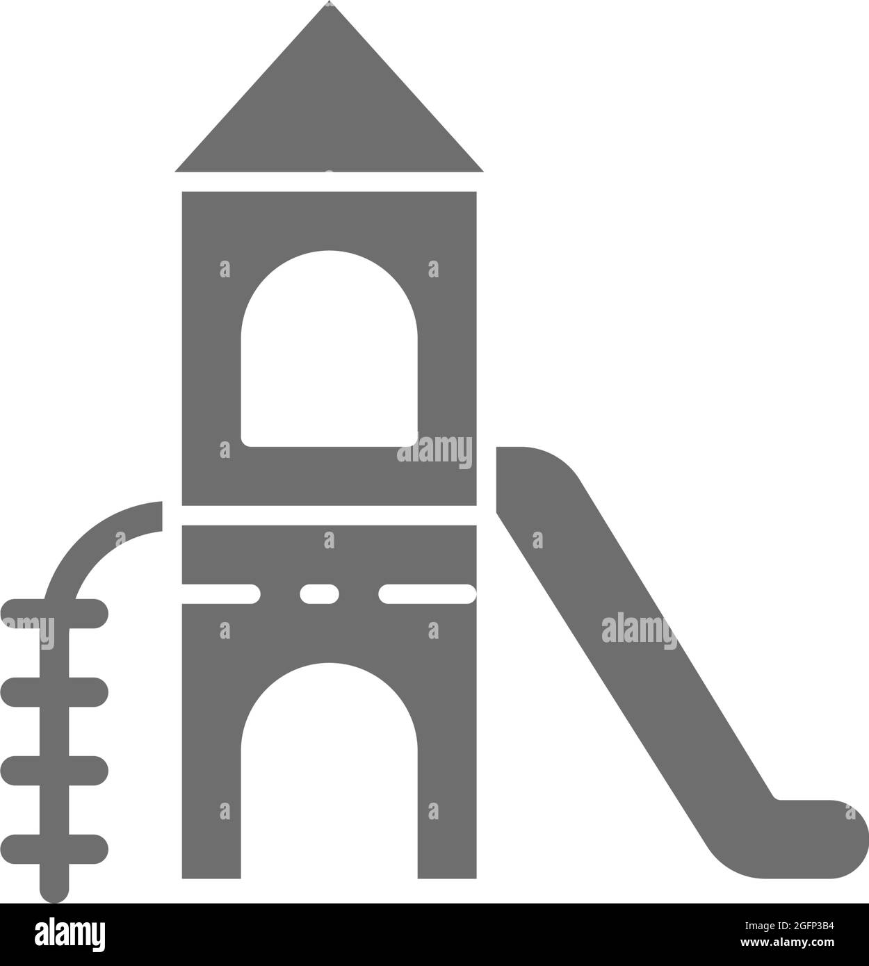 Vector tower slide for playground grey icon. Stock Vector