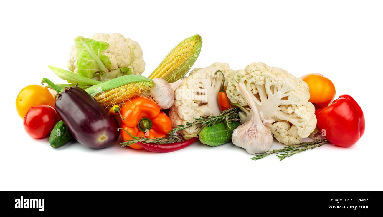Various fresh vegetables isolated on a white background Stock Photo - Alamy