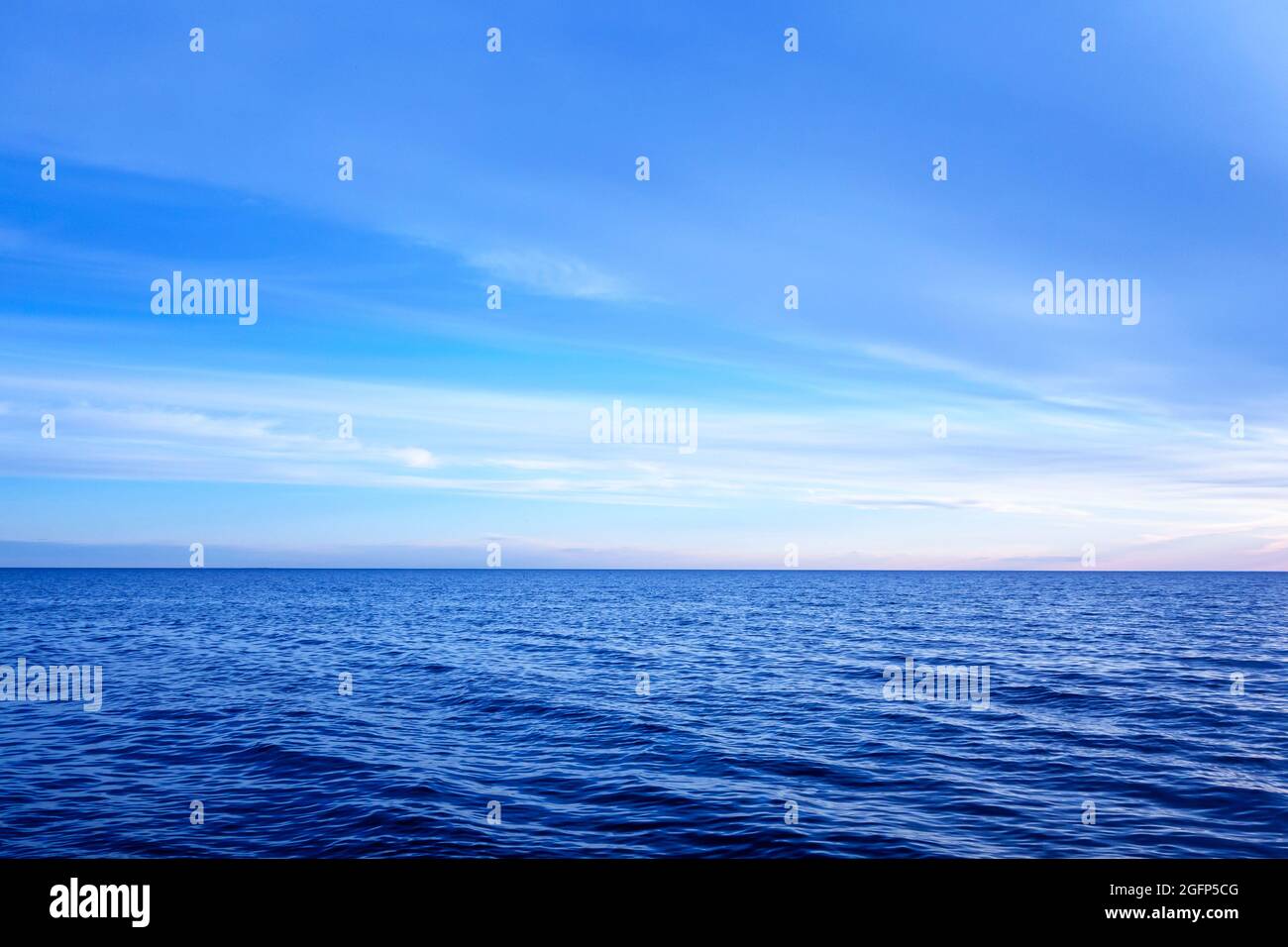 Relaxing seascape with beautiful blue skies. Background for banner, calendar and postcards. Stock Photo