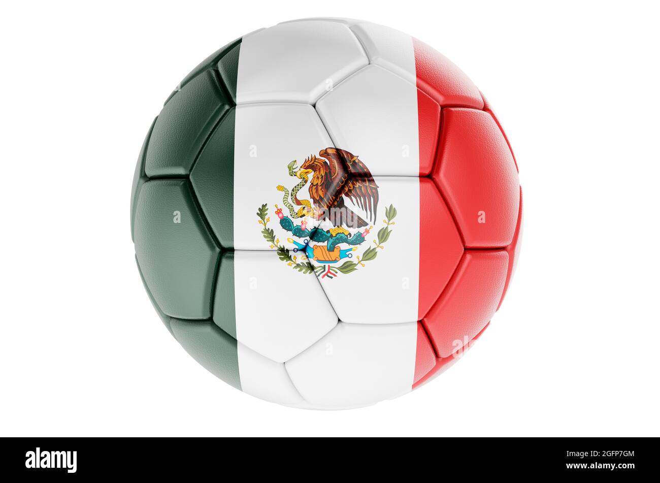 Soccer ball or football ball with Mexican flag, 3D rendering isolated on white background Stock