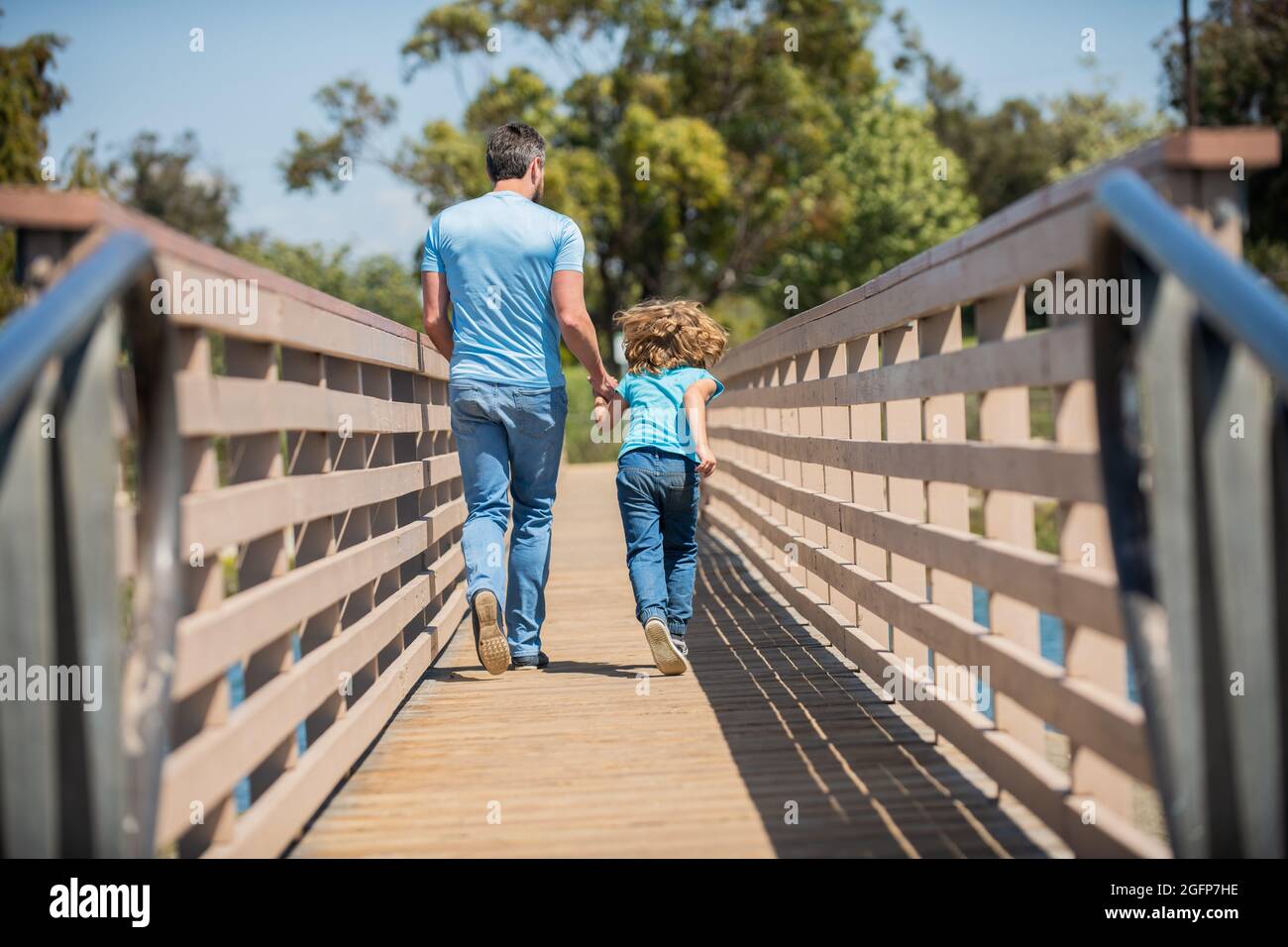 happy father and son having fun outdoor. family value. childhood and parenthood. Stock Photo