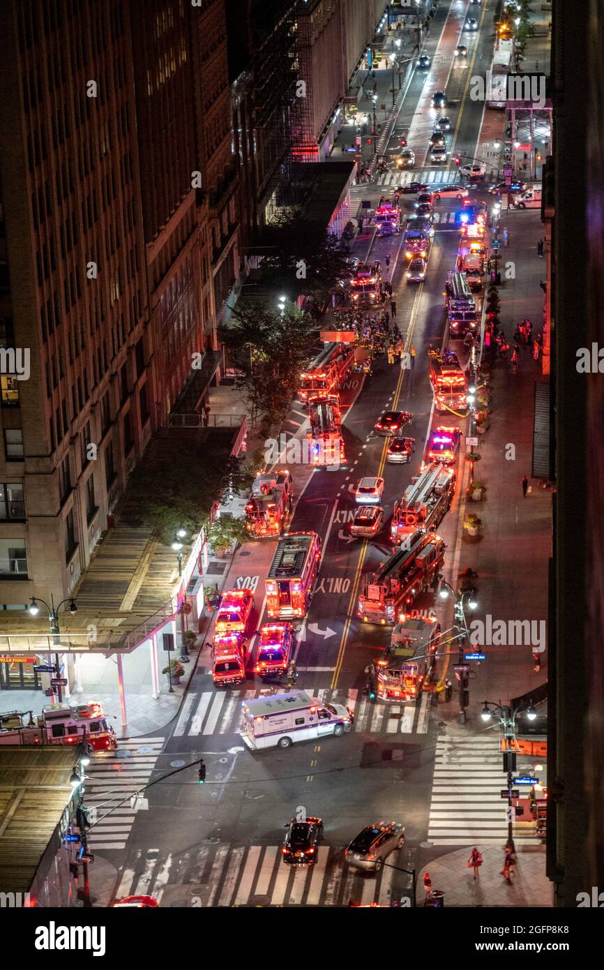 Fire Scene at night in Midtown Manhattan, NYC, USA Stock Photo Alamy