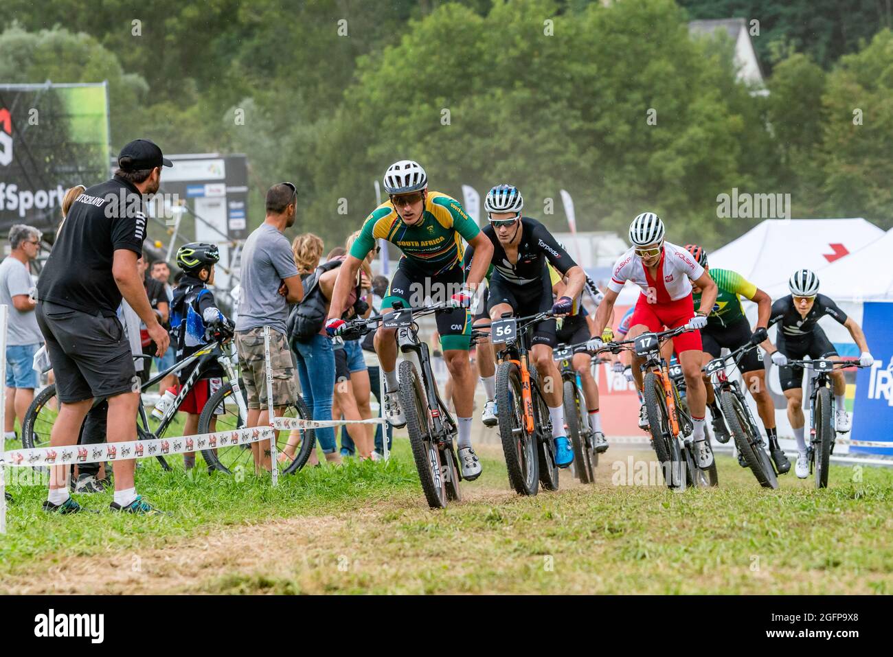 Riders during the Cross Country Short Track XCC at the 2021 MTB World Championships, Mountain Bike cycling event on August 26, 2021 in Val Di Sole, Italy - Photo Olly Bowman / DPPI Stock Photo