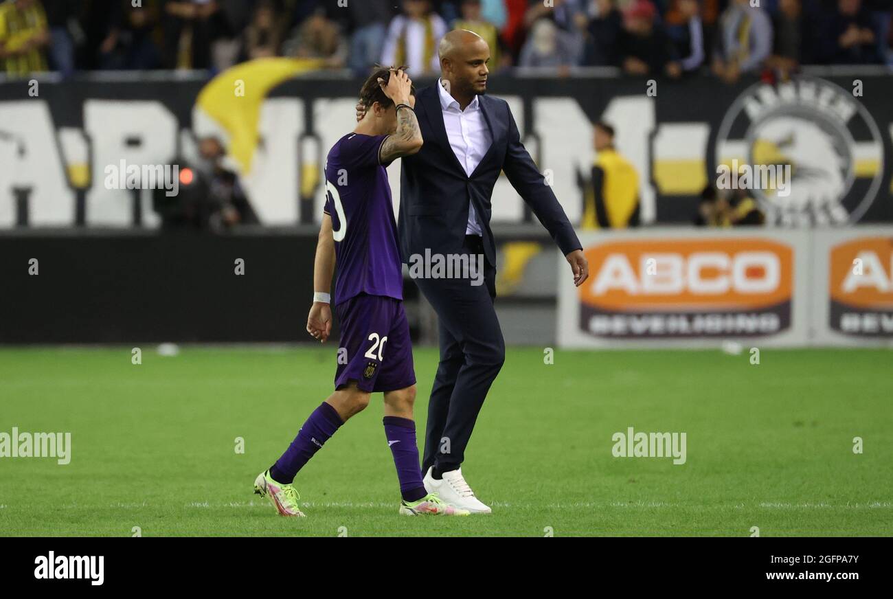 Anderlecht's Kristoffer Olsson and Club's Noa Lang fight for the ball  during a soccer match between RSC Anderlecht and Club Brugge KV, Sunday 03  Octob Stock Photo - Alamy