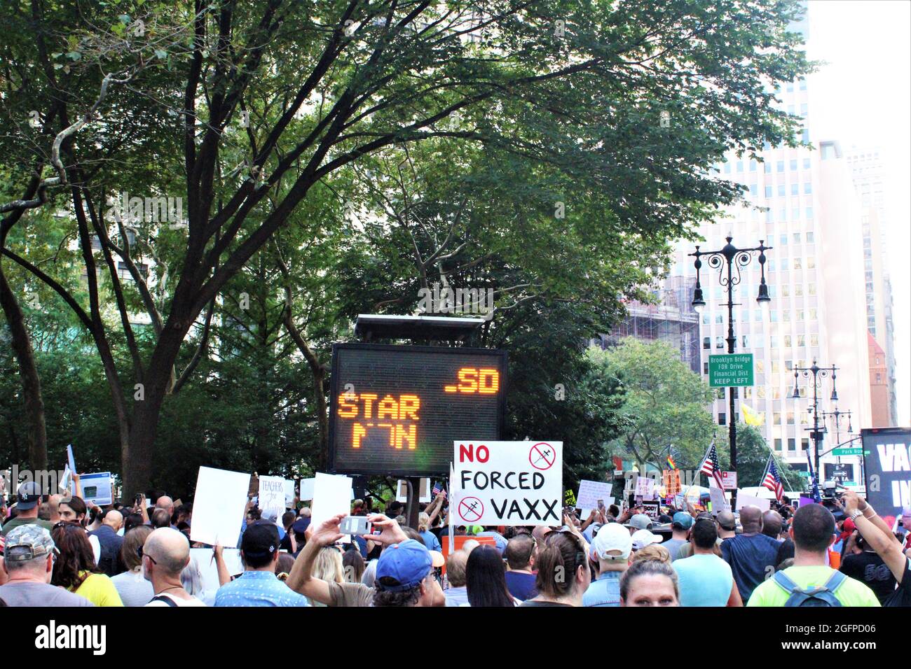 New York, NY. USA August 25th 2021 Around 1000 people gathered for NYC COVID Vaccine Mandate Protest In NYC, The group included members of New York City teachers and school union employees they gathered outside the mayor's office to protest a vaccine mandate announced by the city health and education departments this week. Credit: Mark Apollo/Alamy Live News Stock Photo