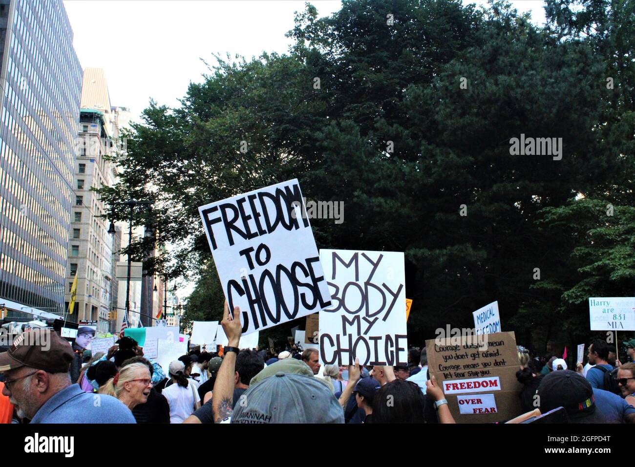 New York, NY. USA August 25th 2021 Around 1000 people gathered for NYC COVID Vaccine Mandate Protest In NYC, The group included members of New York City teachers and school union employees they gathered outside the mayor's office to protest a vaccine mandate announced by the city health and education departments this week. Credit: Mark Apollo/Alamy Live News Stock Photo