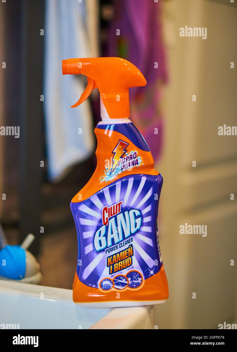 Vertical Shot Cillit Bang Brand Cleaning Liquid Spray Bottle