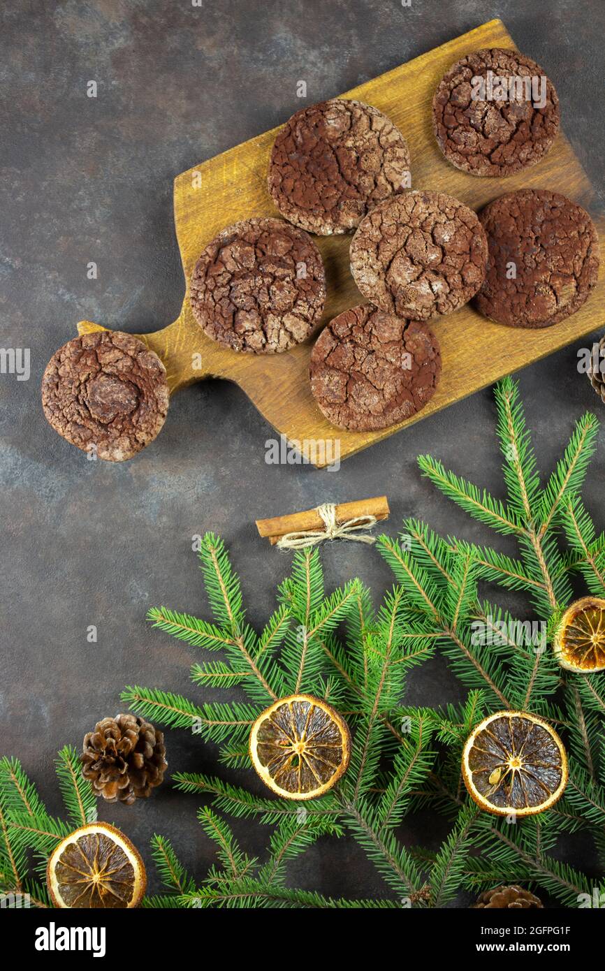 Biscuit. Background texture. Stack of cookies biscuit texture from biscuit biscuit tea cookies pattern. Chocolate sponge cake. Christmas Stock Photo