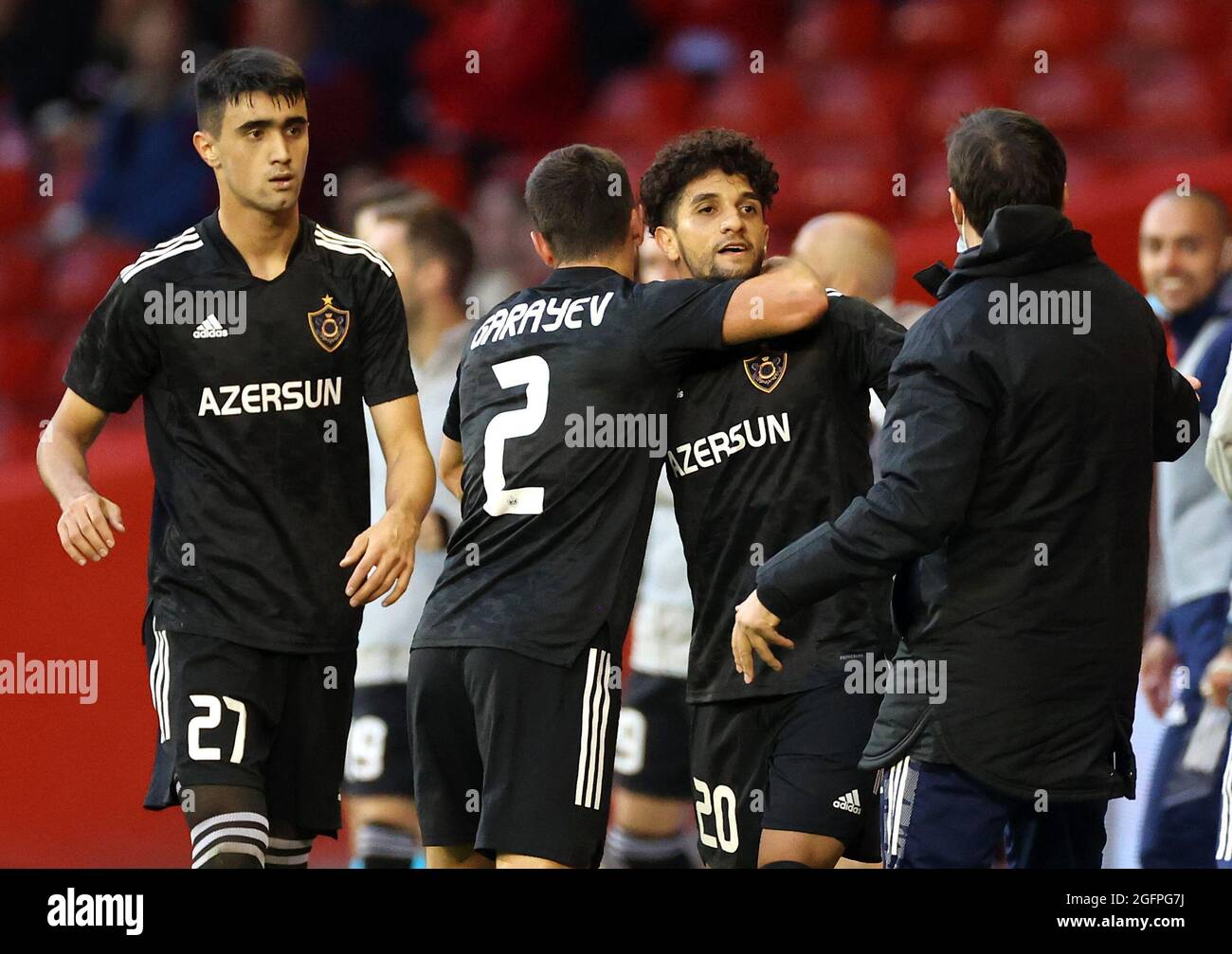 Qarabag's Kady Borges (second right) celebrates scoring their side's second goal of the game during the UEFA Europa Conference League Play-offs, second leg match at Pittodrie Stadium, Aberdeen. Picture date: Thursday August 26, 2021. Stock Photo