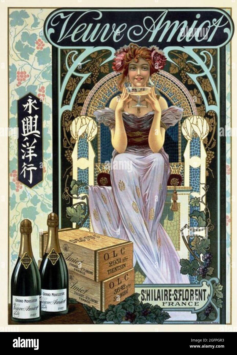 Click On Vintage French alcohol poster - Champagne Veuve Amiot, 1910s Stock Photo