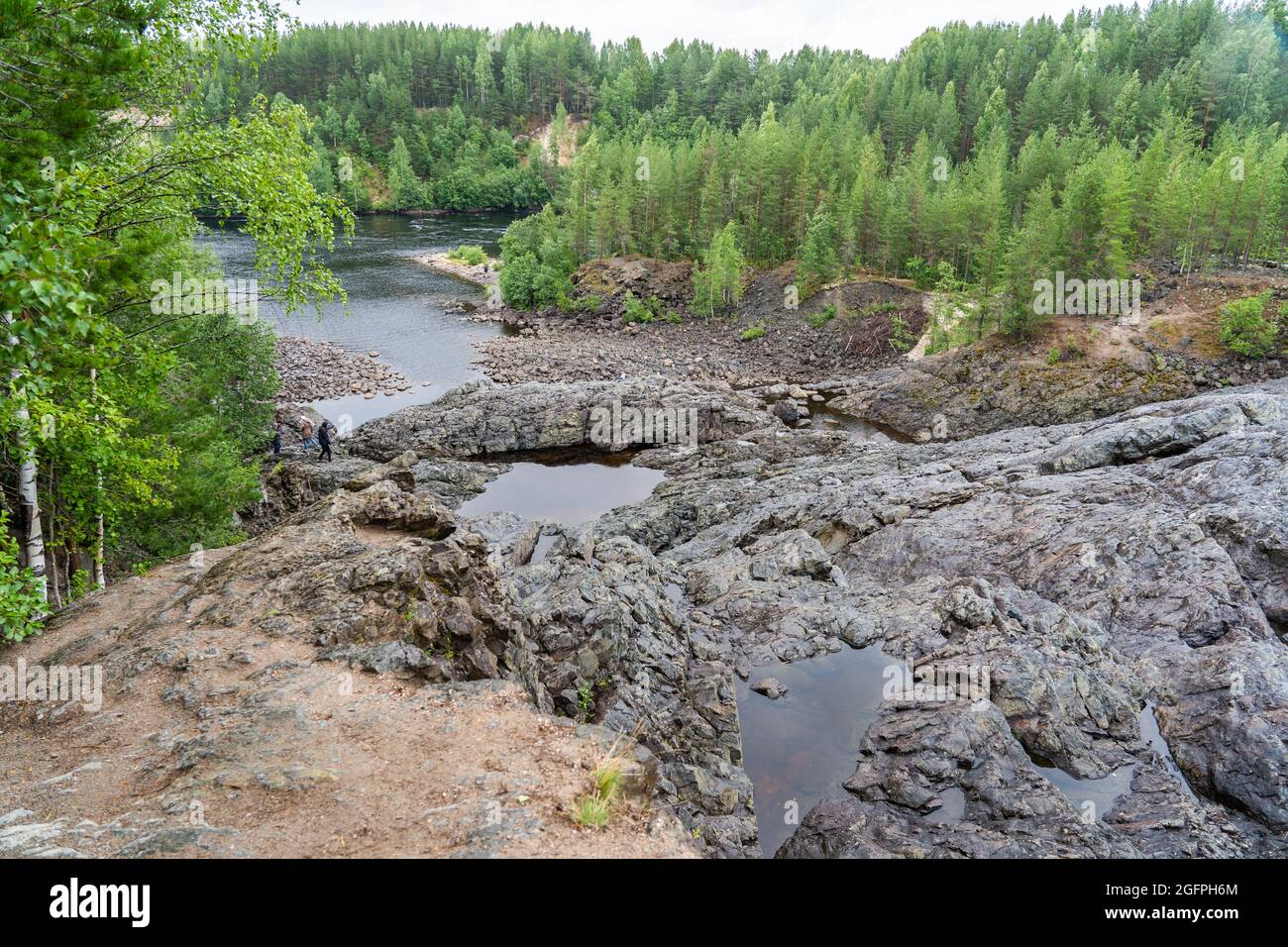 Rocks of extinct ancient paleo-volcano Girvas in Karelia, Russia Stock ...