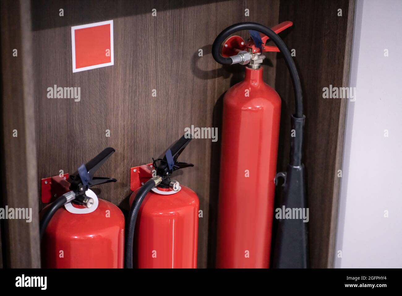 Fire Extinguisher Safety And Emergency Equipment. Alarm Services Stock Photo