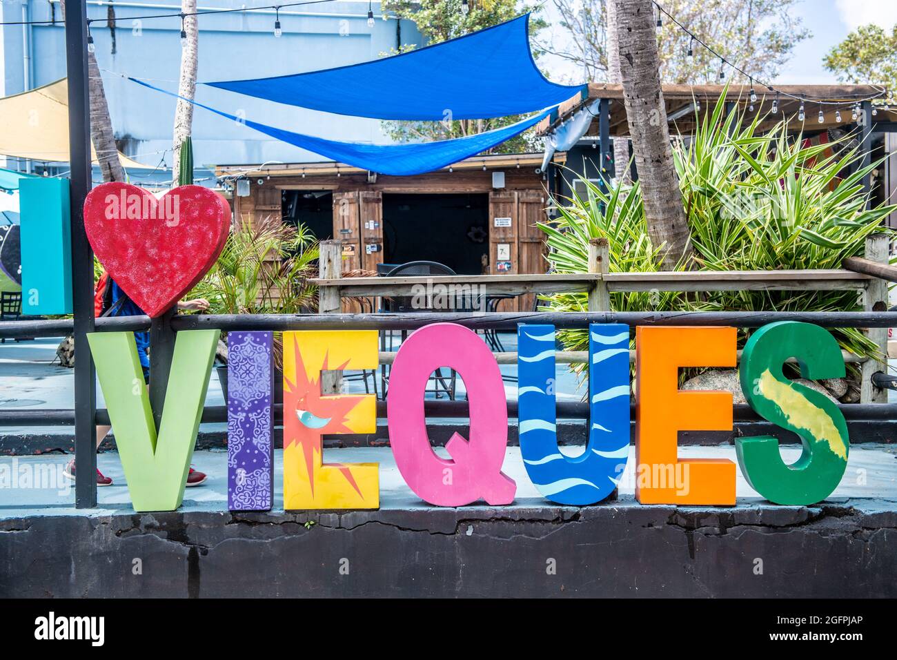 A colorful sign in Vieques - Puerto Rico Stock Photo