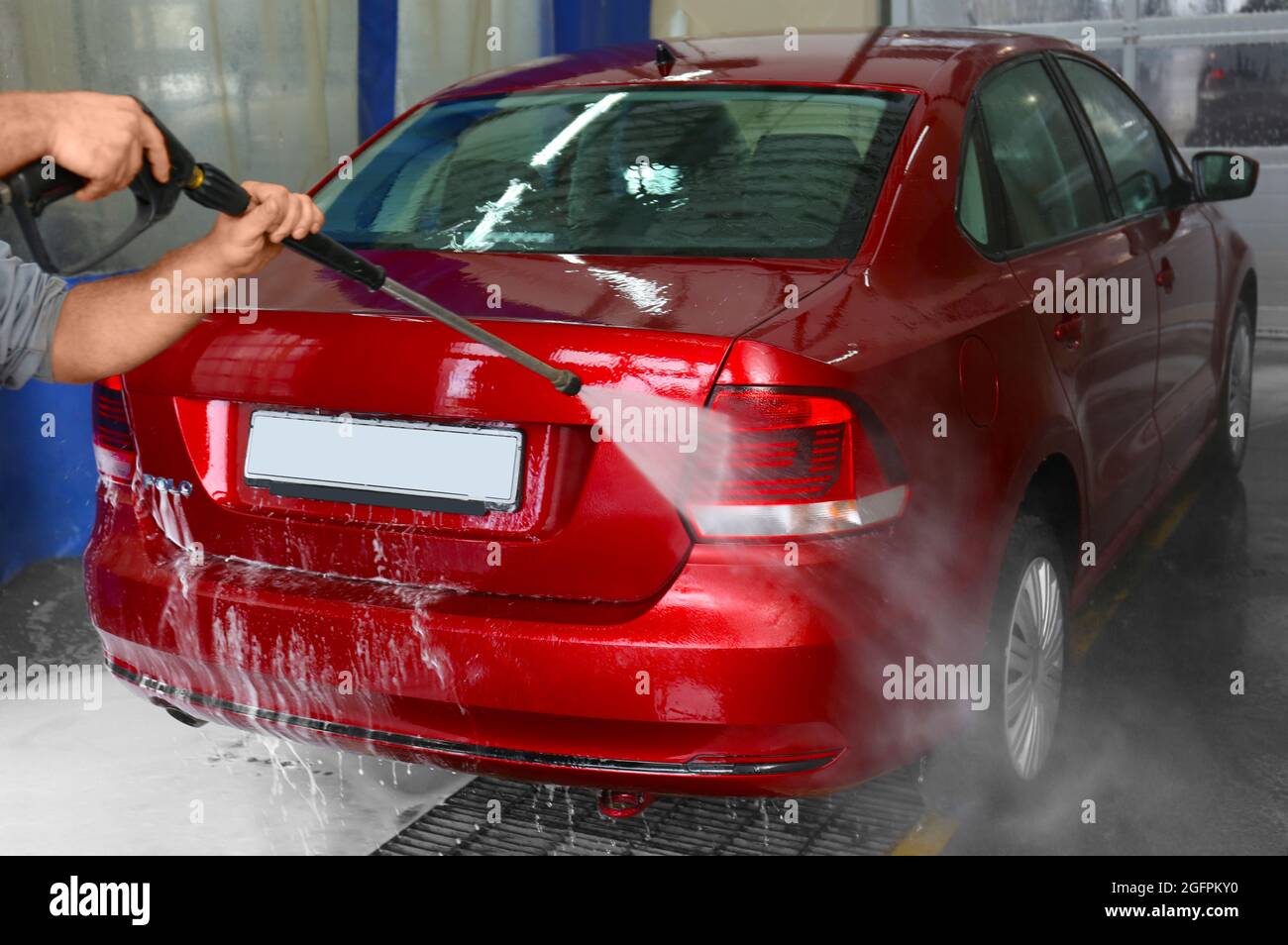 Car in car wash station Stock Photo Alamy
