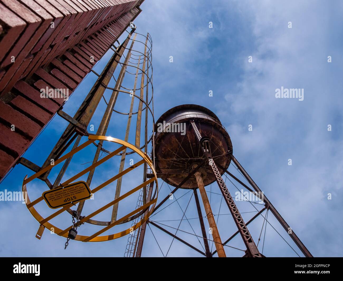 Old water tower and safety ladder at Camp North End in Charlotte 