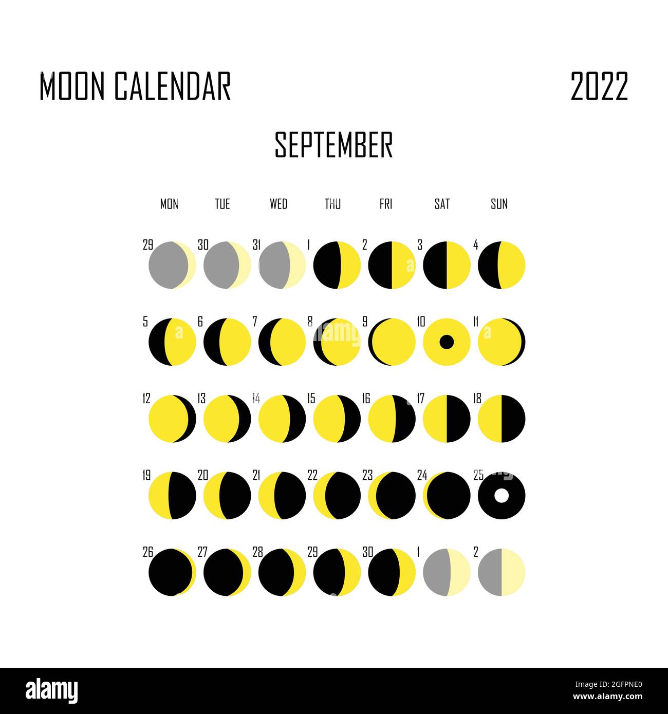 Lunar Calendar September 2022 September 2022 Moon Calendar. Astrological Calendar Design. Planner. Place  For Stickers. Month Cycle Planner Mockup. Isolated Black And White Stock  Vector Image & Art - Alamy