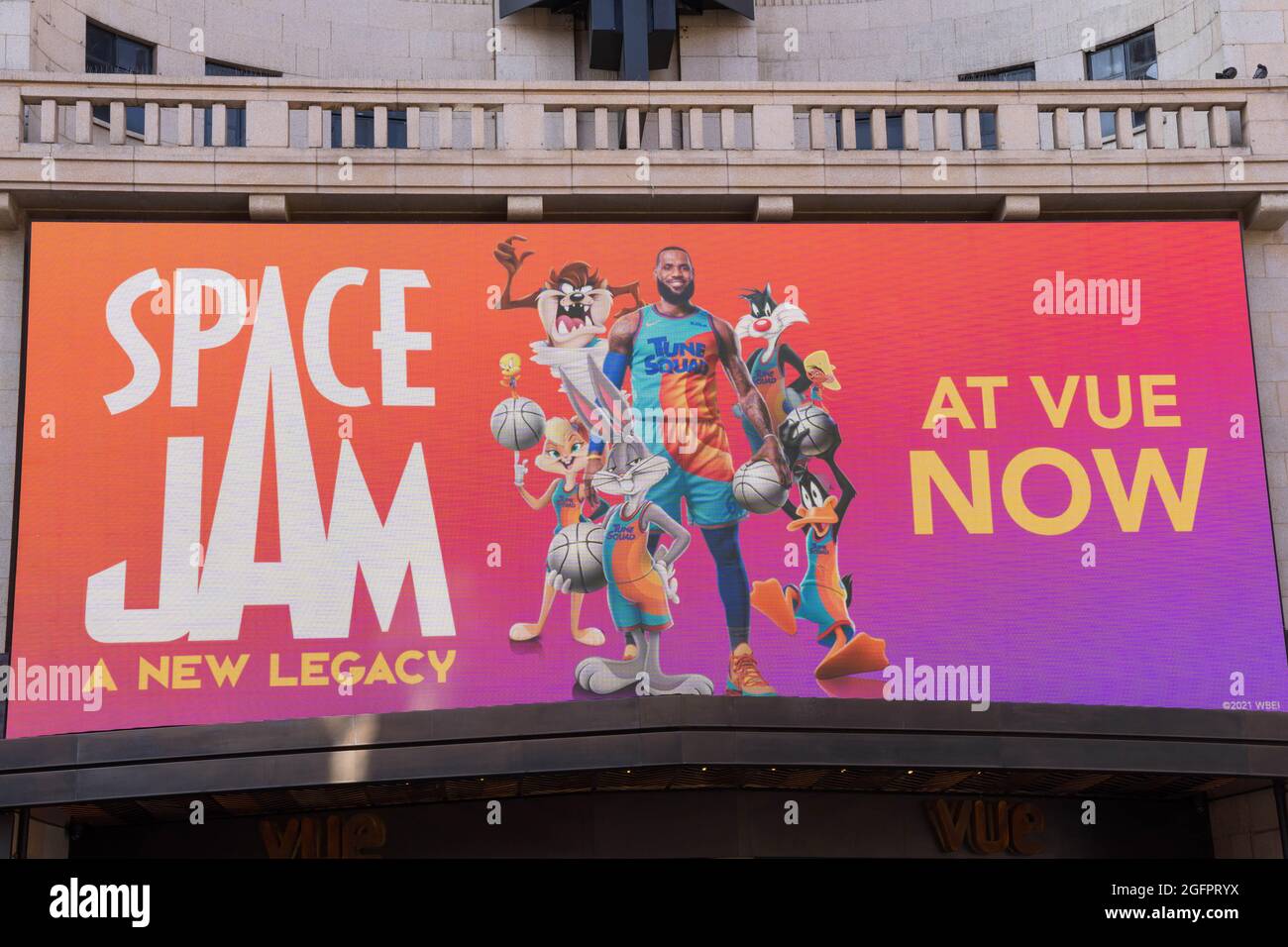 Move poster for Space Jam: A New Legacy on digital LED screen England showtime Stock Photo