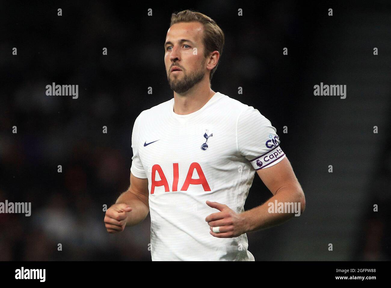 London, UK. 26th Aug, 2021. Harry Kane of Tottenham Hotspur looks on. UEFA Europa conference league play off match 2nd leg, Tottenham Hotspur v Pacos de Ferreira at the Tottenham Hotspur Stadium in London on Thursday 26th August 2021. this image may only be used for Editorial purposes. Editorial use only, license required for commercial use. No use in betting, games or a single club/league/player publications. pic by Steffan Bowen/Andrew Orchard sports photography/Alamy Live news Credit: Andrew Orchard sports photography/Alamy Live News Stock Photo