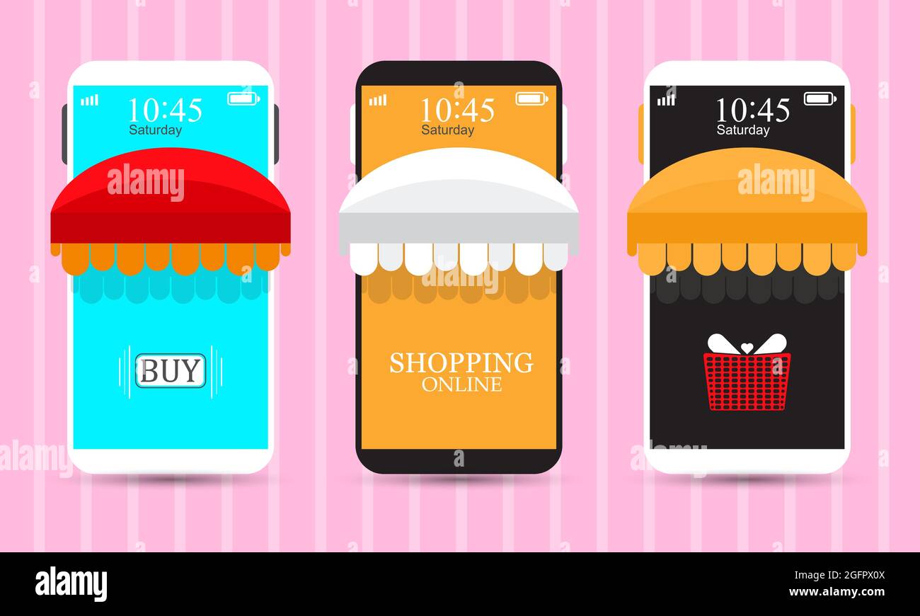 Online shopping on website or mobile application illustration. E-commerce Online shopping buy sell concept Stock Vector