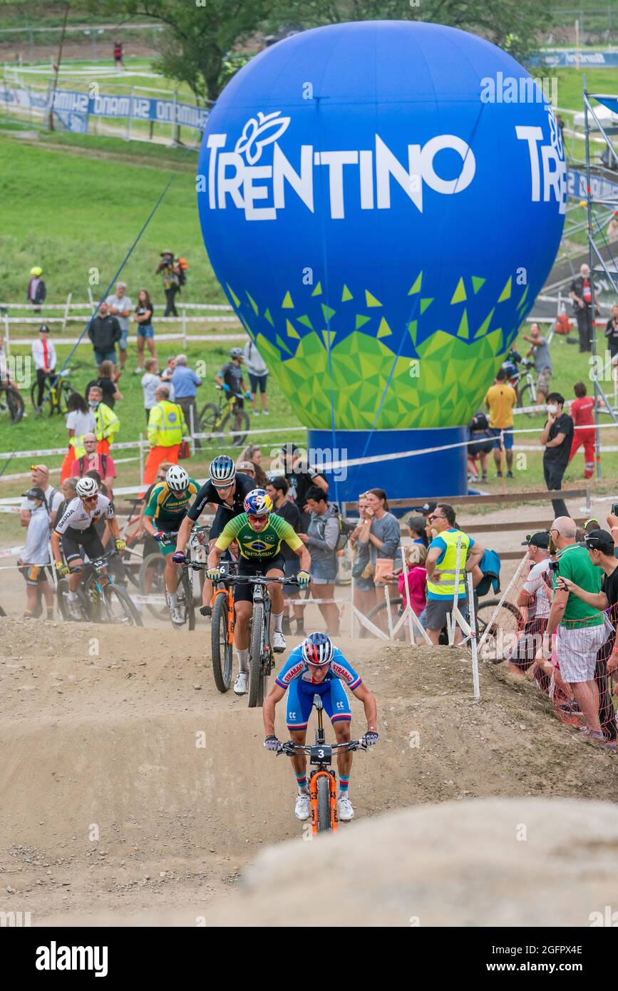 Riders during the Cross Country Short Track XCC at the 2021 MTB World Championships, Mountain Bike cycling event on August 26, 2021 in Val Di Sole, Italy - Photo Olly Bowman / DPPI Stock Photo