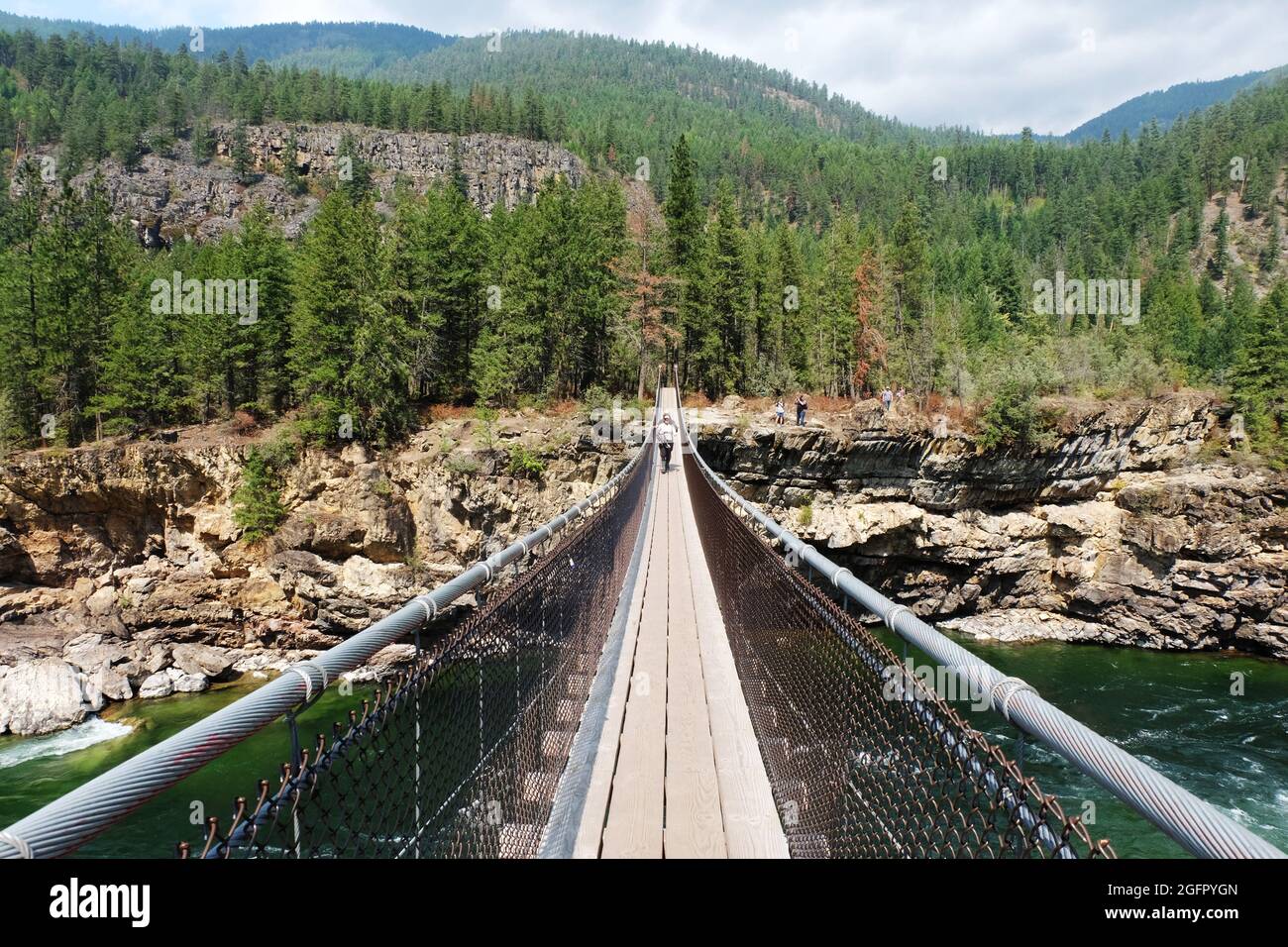 The Kootenai Falls Swinging Bridge and falls in Montana summer 2021 ...