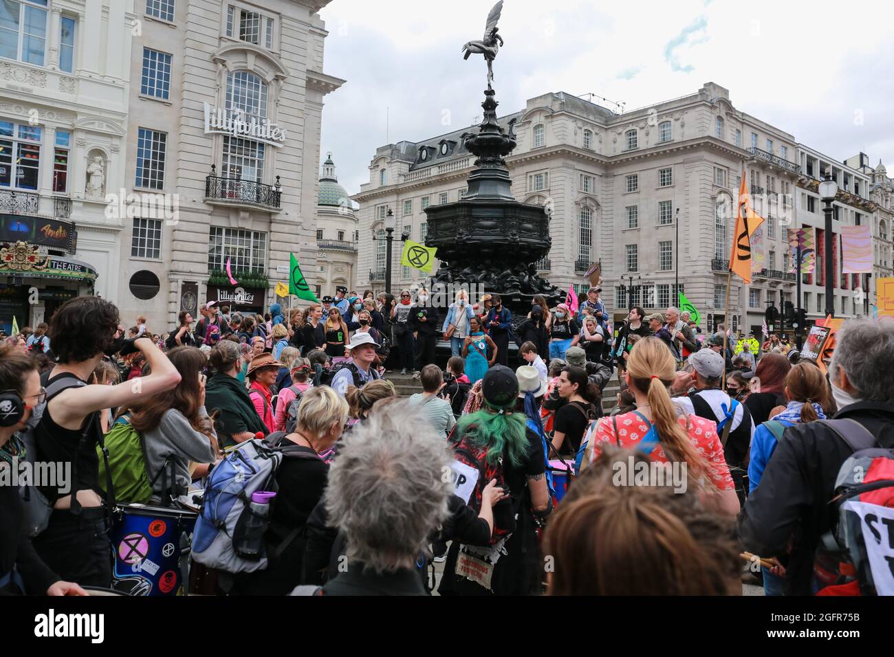 London, UK. 25 August  2021. Extinction Rebellion protest on Piccadilly Circus. Credit: Waldemar Sikora Stock Photo