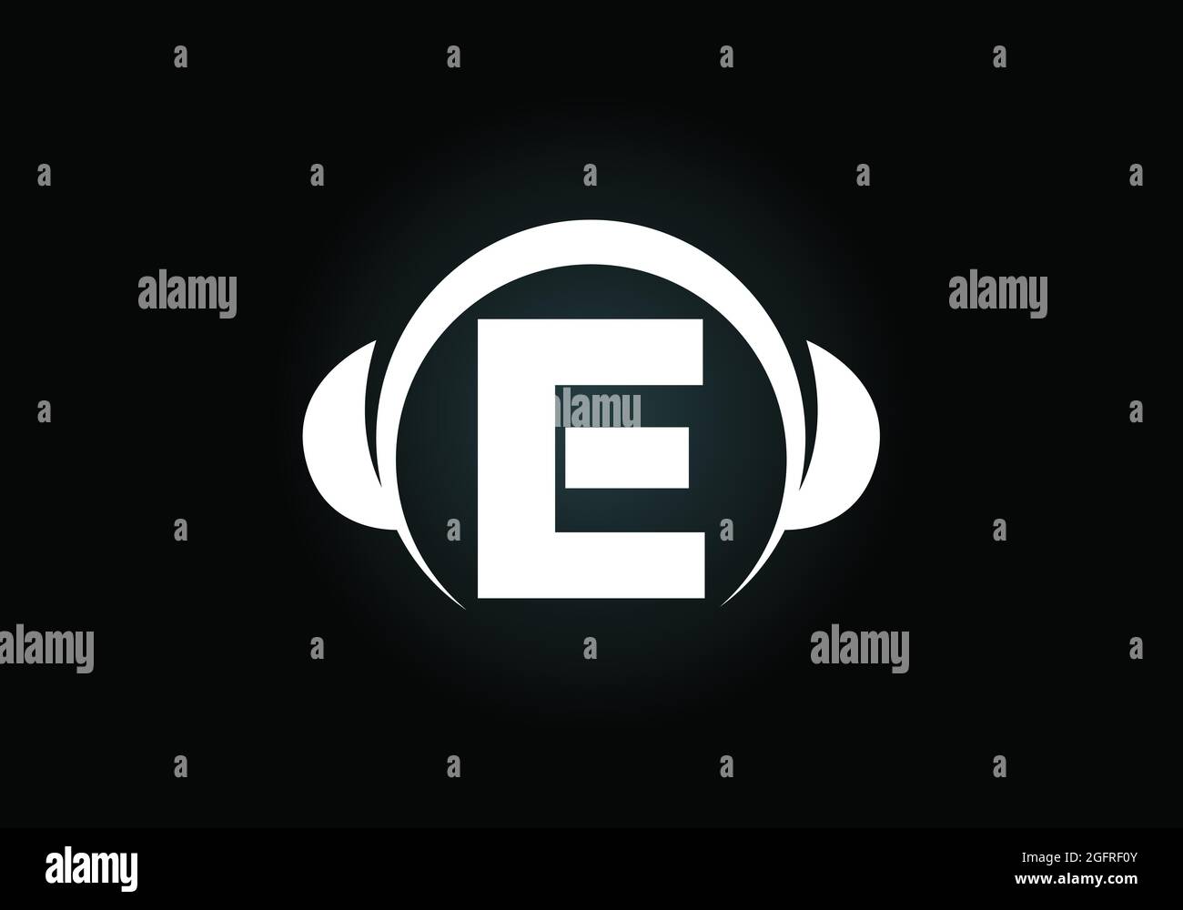 Initial E monogram alphabet with a headphone. Headphone Logo. Music sign symbol. Font emblem. Design element for poster, banner, t-shirt Stock Vector